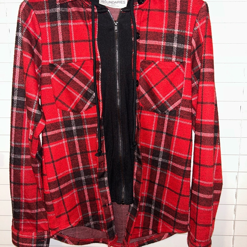 No Boundaries Red and Black Plaid Jacket